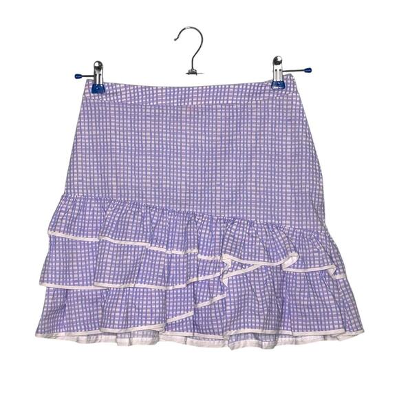 Lilly Pulitzer Rosalie Tiered Ruffle Mini Skirt Lilac Ginham Print Size 2 - Picture 5 of 9
